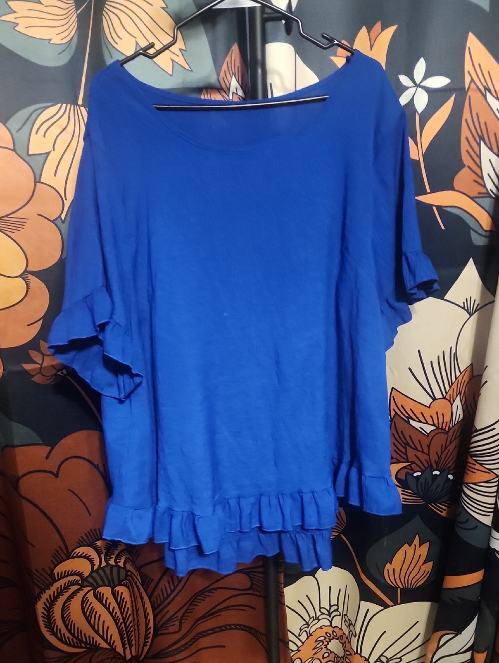 Women's Ruffle-Hem Short Sleeve Top - Blue